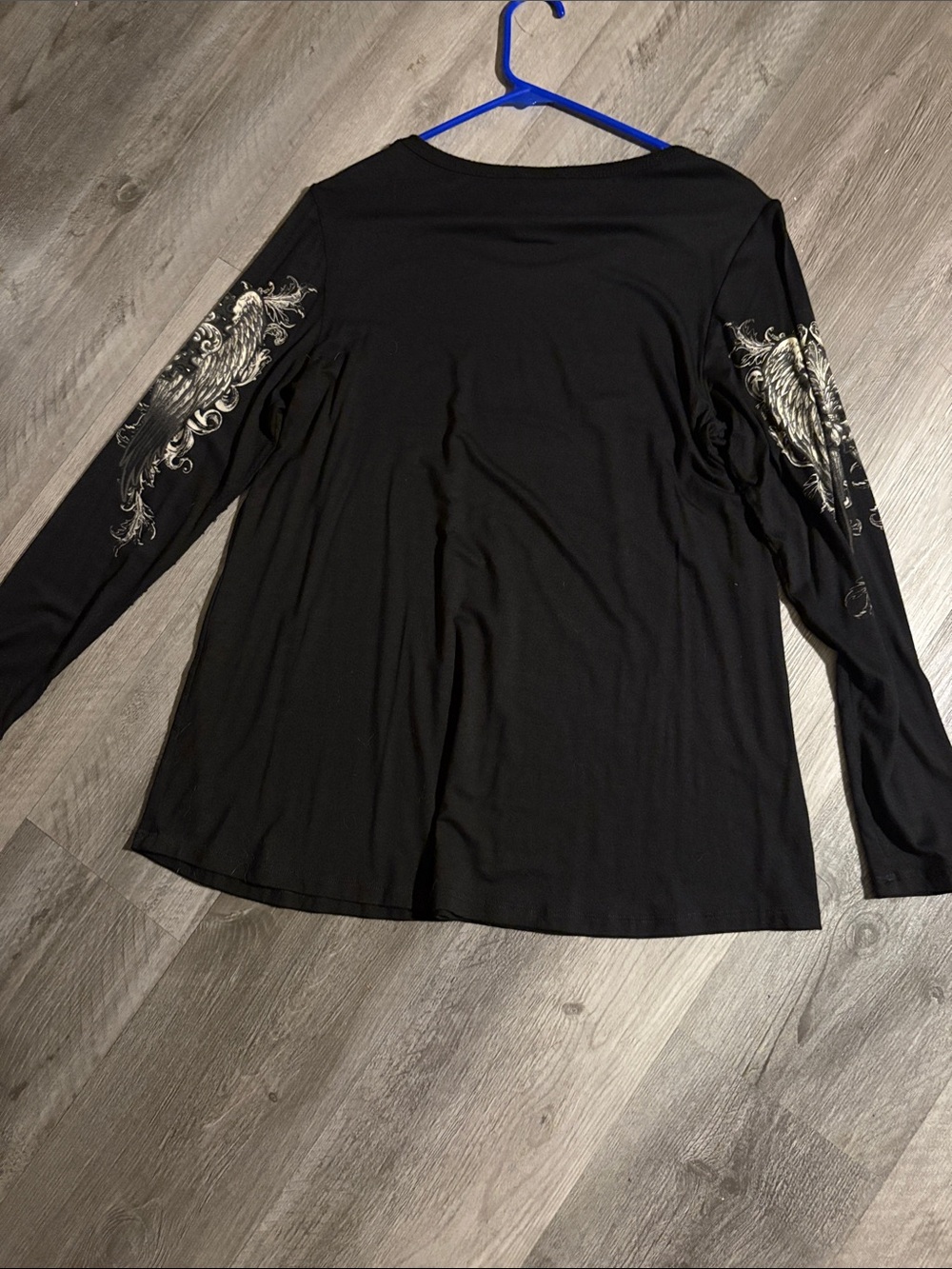 Vocal Black Long Sleeve Tee with Angel Wing Graphic - Picture 7 of 7